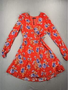 Zara | XS | Red Floral Wrap Dress